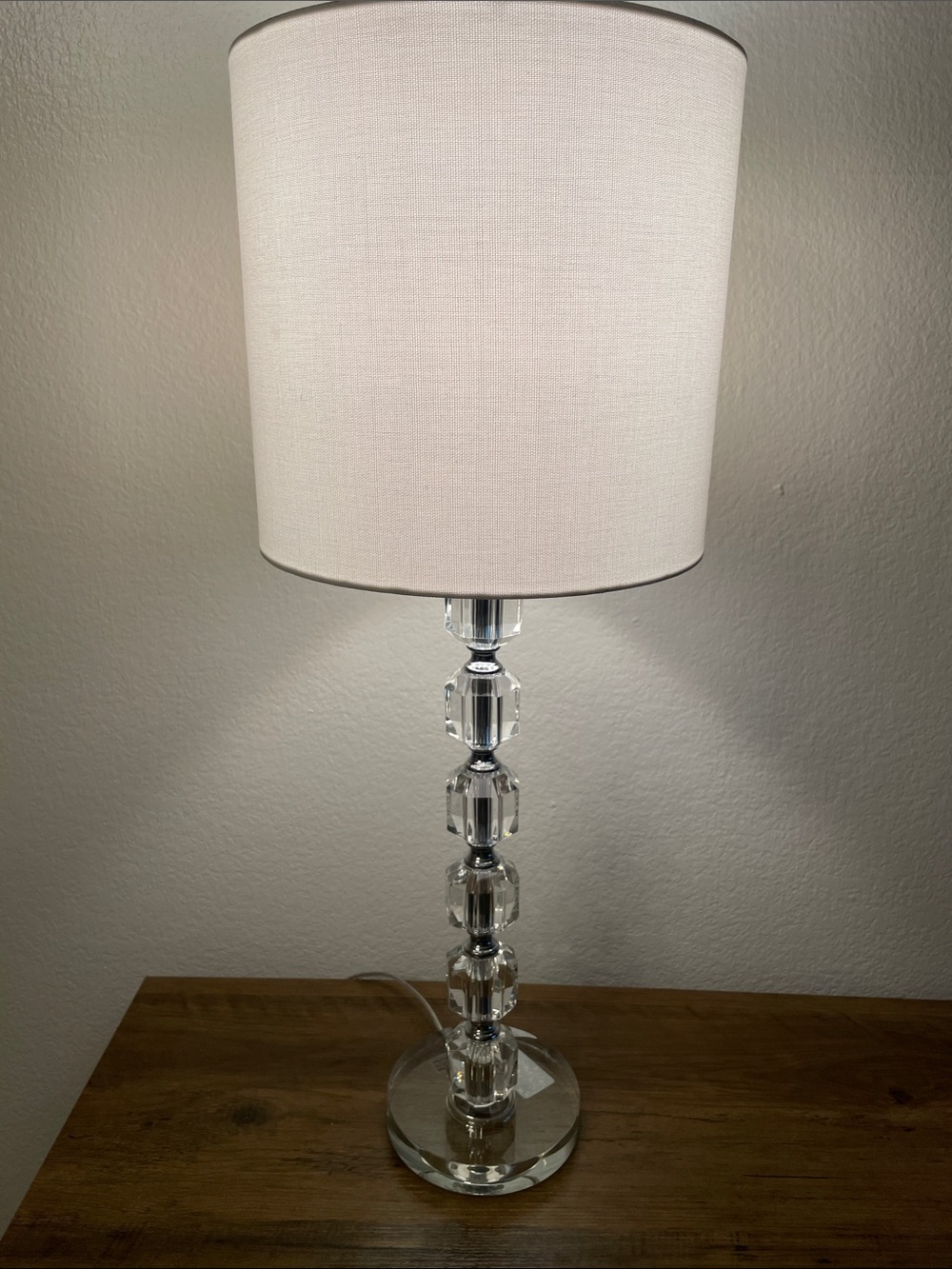 Crystal Column Table Lamp with White Shade